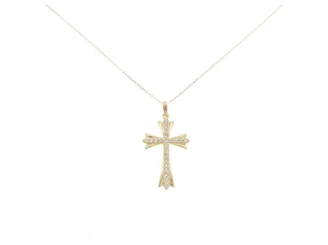 Autre Marque Au750 Cross Diamond Necklace Golden