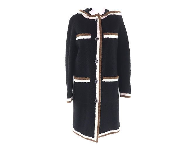Chanel Mantel aus Seide und Lammfell Schwarz