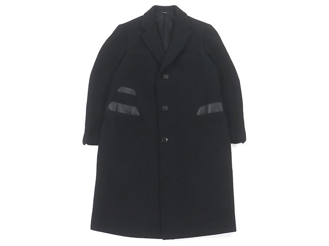 Hermès Chester50 Kaschmir-Mantel mit Lammleder-Paspelierung Schwarz