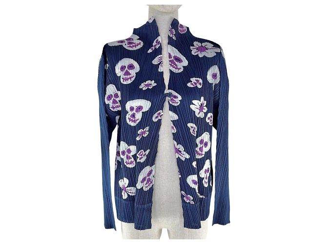 Issey Miyake PLEATS PLEASE Polyester Cardigan Blue Navy blue