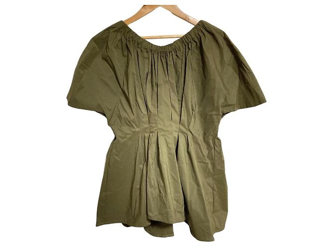 Autre Marque ELENDEEK Drawstring Gathered Blouse Green Khaki