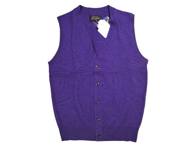Autre Marque BEAMS PLUS Button Knit Vest Solid Wool Knit Vest Purple
