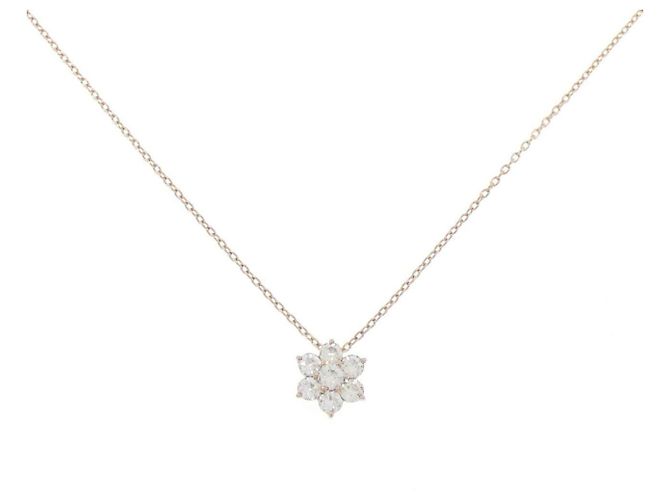 Autre Marque Collana Au750 Fiore e Diamanti Rosa