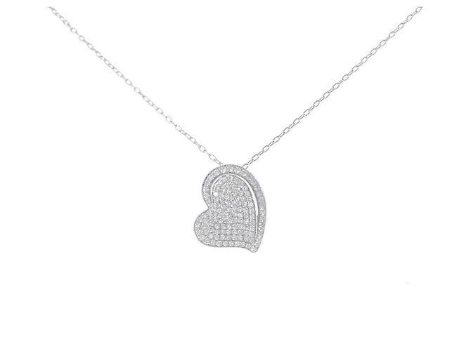 Autre Marque Collana Cuore in Oro Bianco Au750 e Diamanti Argento