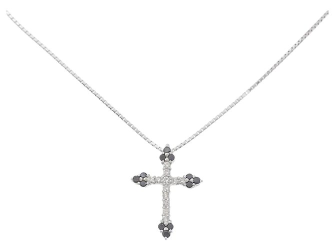 Autre Marque Collana Croce con Diamanti Au750 Argento
