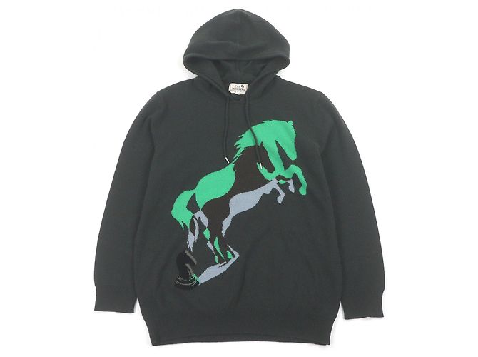 Pull-over en maille cachemire Hermès imprimé Chess and Shadow Horse XL Vert Vert foncé