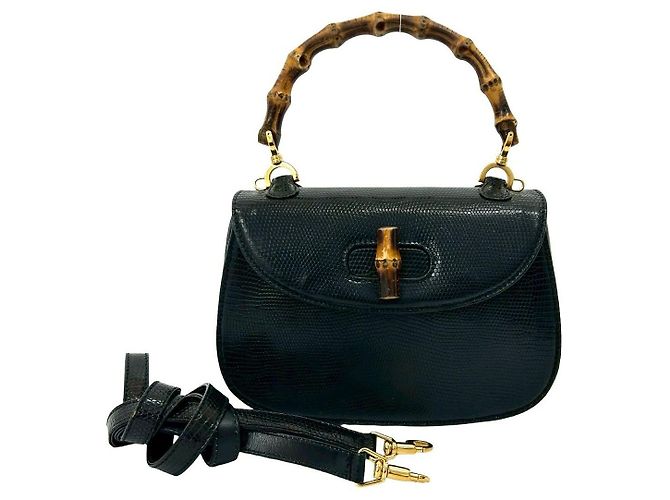 Gucci Bamboo Handtasche 2way aus Echsenleder Schwarz