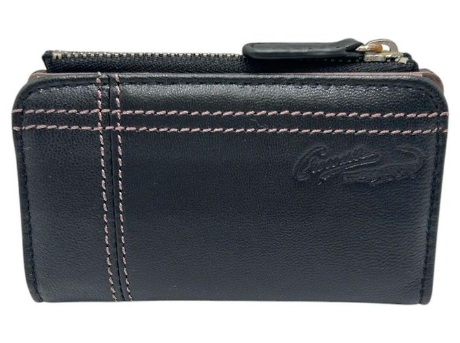 Autre Marque Crocodile Leather Coin Key Case Black