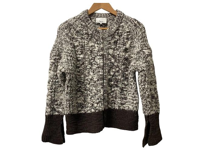 Autre Marque 3.1 Phillip Lim Wool Cable Knit Zip Jacket Brown
