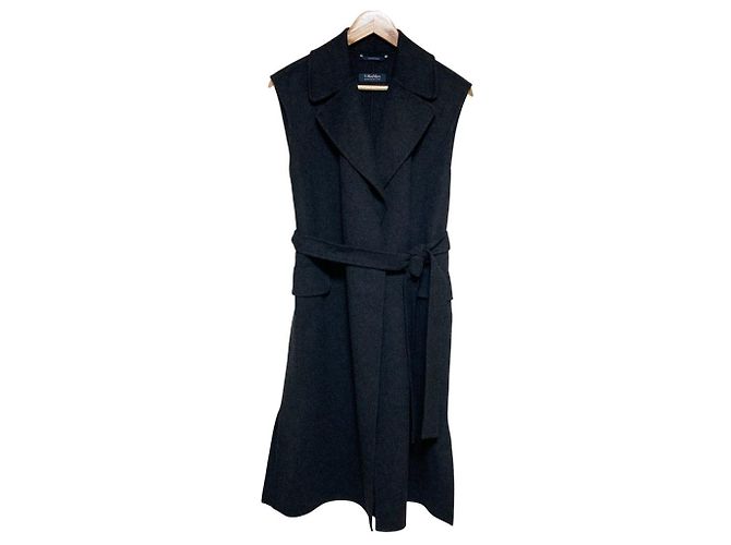 S Max Mara Wool Long Gilet Brown