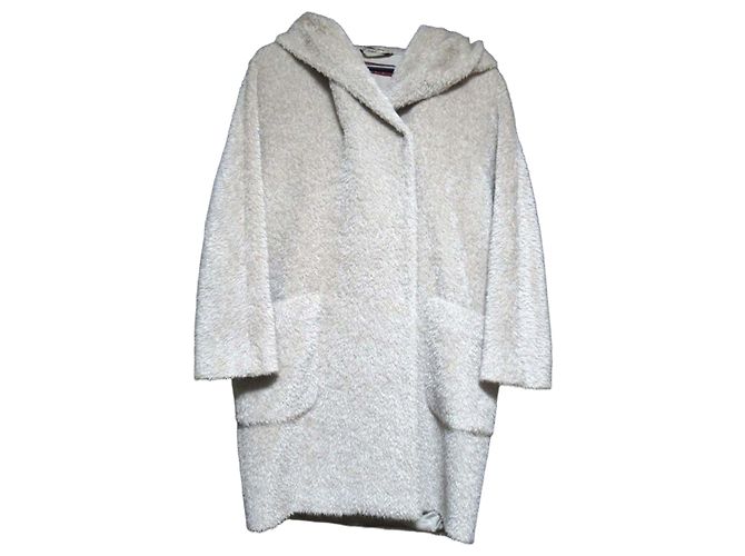 Abrigo con capucha de alpaca shaggy Max Mara Studio Beige