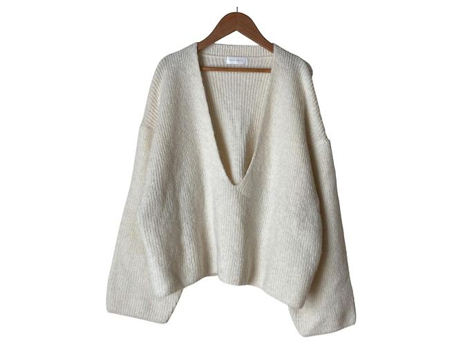 Autre Marque RIVE DROITE Loose Strickpullover mit tiefem Ausschnitt Weiß Aus weiß