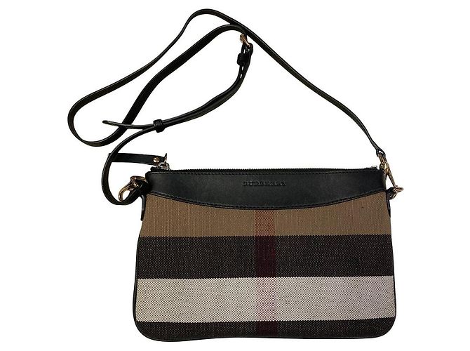 Bolsa de Ombro Burberry Nova Check em Lona e Couro Marrom Preto Branco