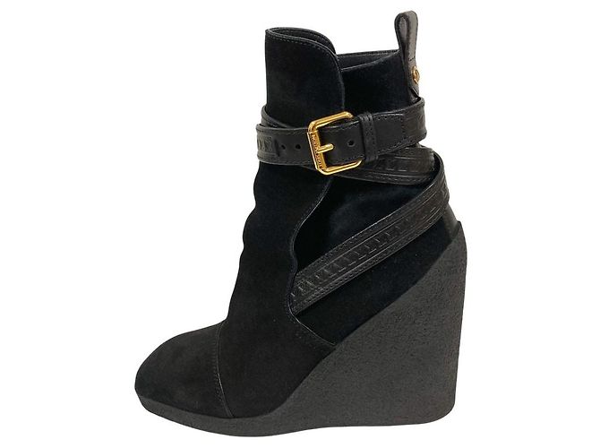 Bottines à talons compensés en daim Louis Vuitton Noir