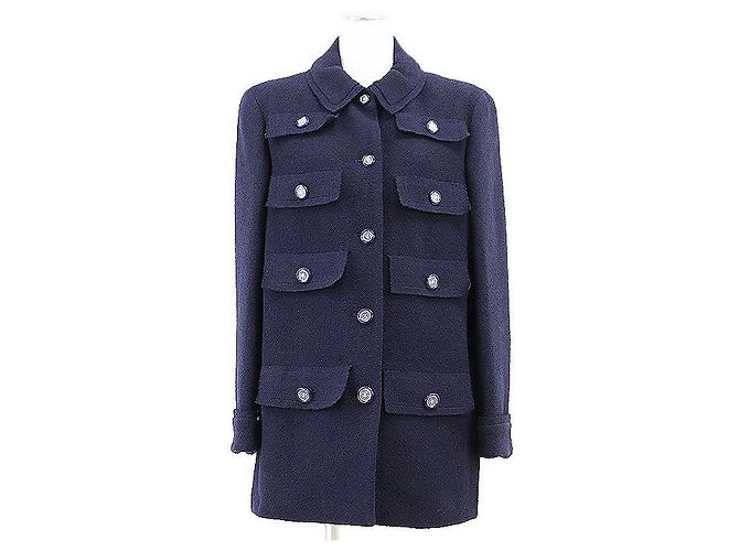 Chanel 20C P62626 Cotton Tweed Jacket Blue Navy blue
