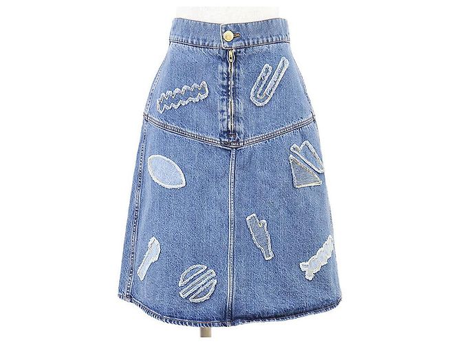 Falda Chanel Metiers d'Art de algodón con patchwork y bordados Azul