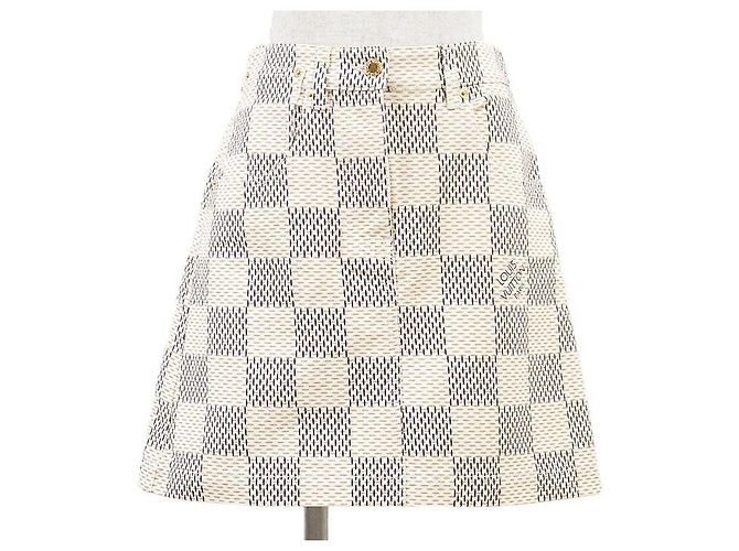 Saia de algodão Louis Vuitton Damier Azur Bege Cru Azul marinho