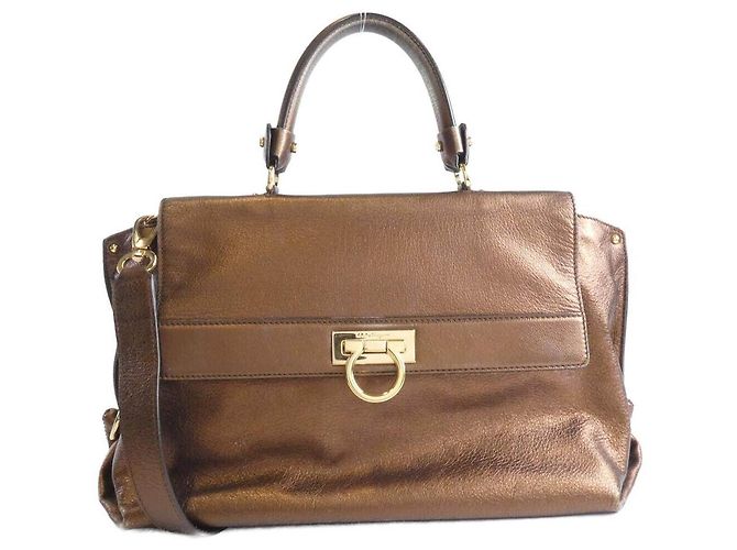 Bolsa de couro Salvatore Ferragamo Dourado Bronze