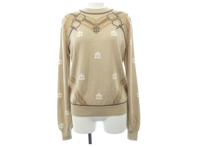 Hermès Strickwaren Braun Weiß Beige