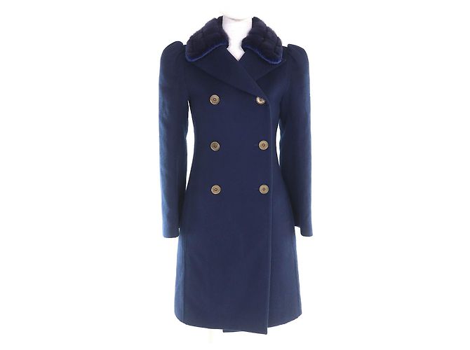 Fendi Mink Fur Long Coat Blue Navy blue