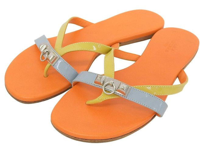Hermès Leder-Sandalen 36 Orange Gelb Hellblau