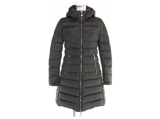 Moncler OROPHIN Leder-Daunenmantel Grün Khaki