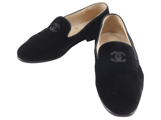 Mocassins en velours Chanel Coco Mark Noir