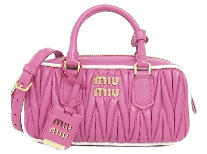 Bolsa de Ombro Miu Miu 5BB142 Matelassé Pipi Rosa Branco Dourado Fuschia