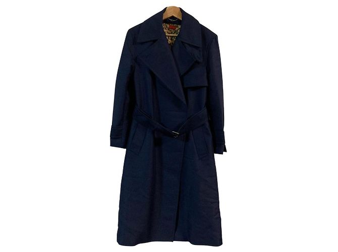 Autre Marque DES PRES Leopard Liner Belted Coat Blue Navy blue