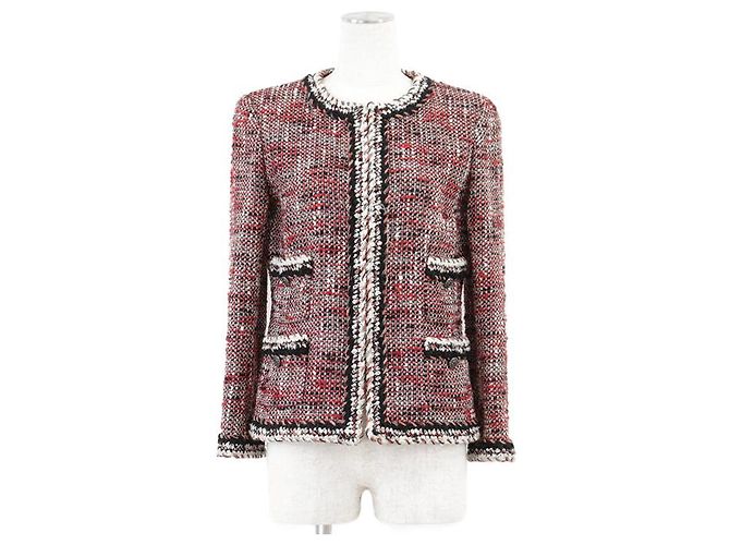 Chanel Tweed Wool Nylon Jacket Black White Red