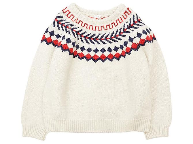 Céline CELINE Fair Isle Wollpullover Rot Blau Roh