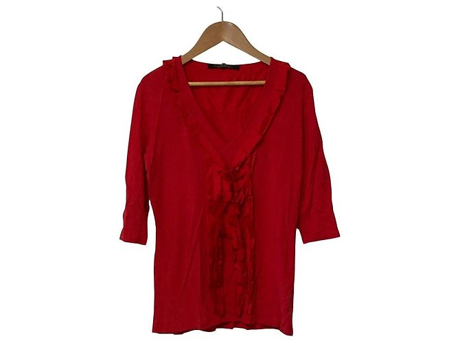 Top com folhos decote em V Max Mara Vermelho