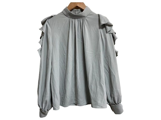 Autre Marque And Couture Ruffle High Neck Blouse Pullover Blue Light blue