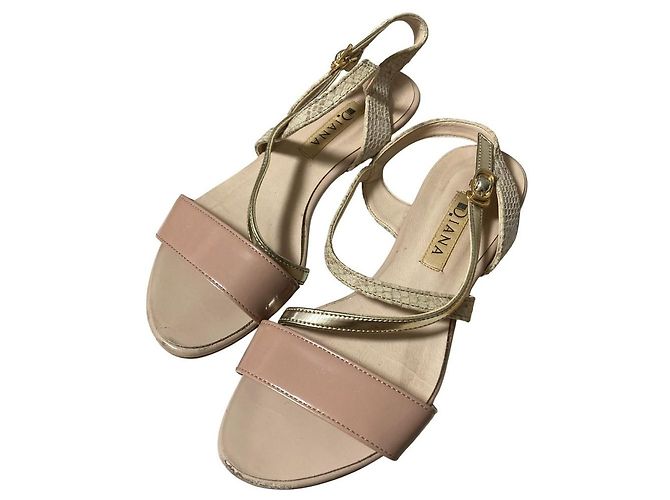 Autre Marque DIANA Python Embossed Flat Sandals Pink Beige