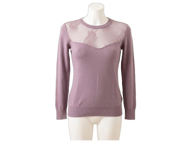 Camisola Ermanno Scervino Roxa Lã Seda Cachemire Renda Roxo
