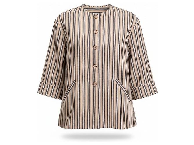Autre Marque Manila Grace Gestreifte Jacke Beige Dunkelblau