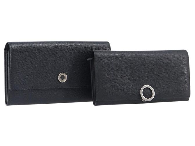 Bulgari BVLGARI Long Wallet Leather 2 Set Black Auth bs37356