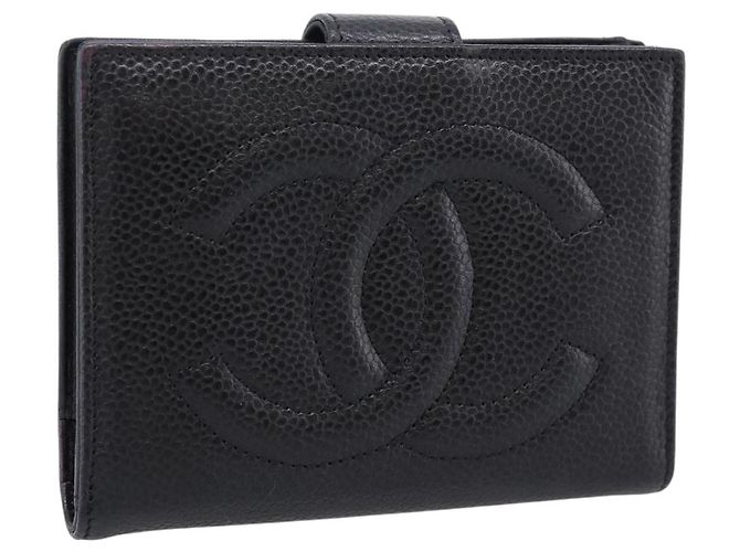 Cartera compacta CHANEL COCO Mark de piel Caviar Negra y Dorada CC Auth 206090V Negro Dorado