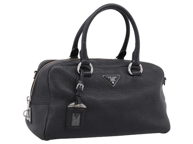 PRADA Hand Bag Leather Black Silver Auth ep16195A Silvery