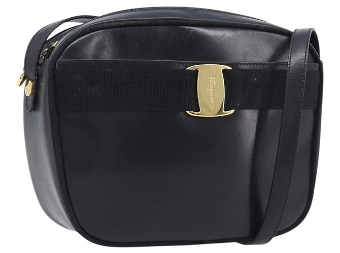 Borsa a tracolla Salvatore Ferragamo Vala in pelle nera e oro Auth bs37160 Nero