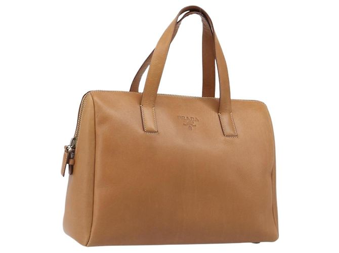 Sac à main PRADA en cuir marron ton or Auth bs37098