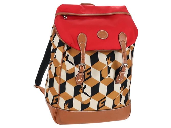 GUCCI Interlocking G Medium Rucksack Nylon Brown Silver 696013 Auth 205808A Braun Silber