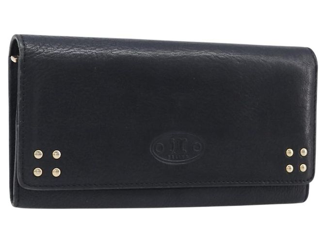 Céline CELINE Long Wallet Leather Gold Black Auth bs37228 Golden