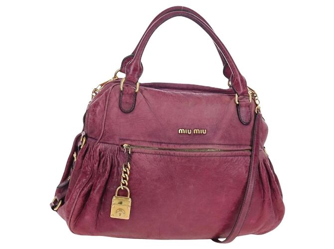 Bolsa de Mão Miu Miu em Couro 2way Rosa Ouro Auth bs37189 Dourado