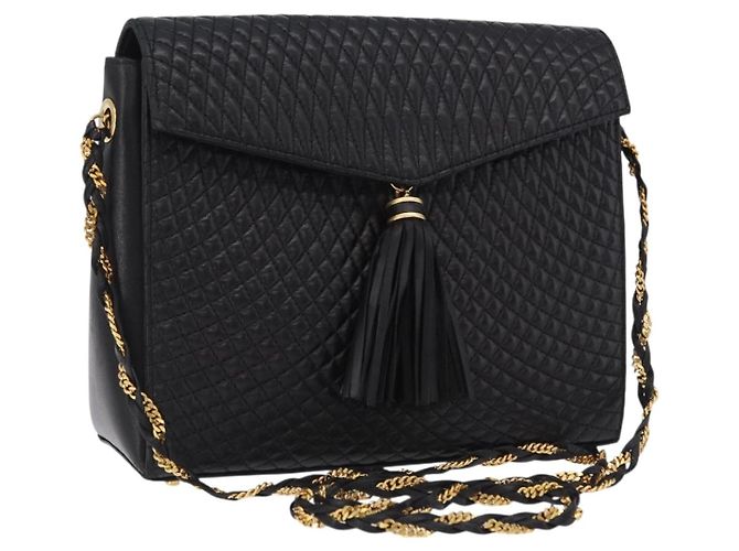 Borsa a tracolla con catena Bally in pelle nera e oro Auth BA16168 Nero