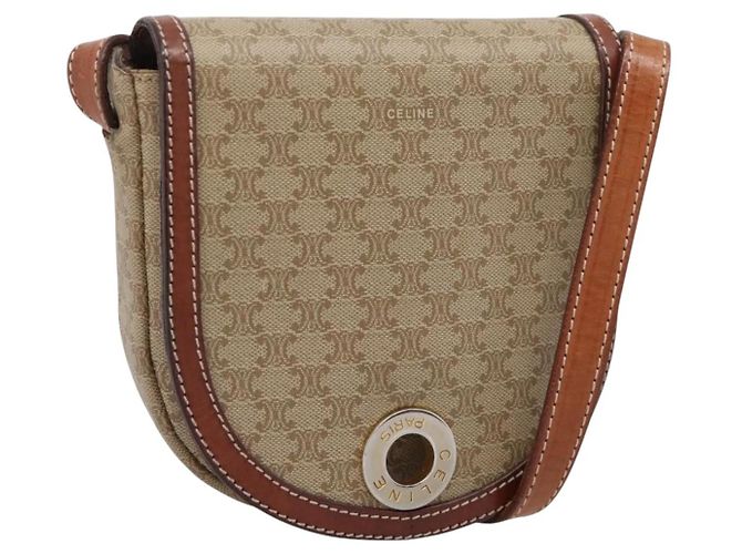 Céline Borsa a tracolla CELINE Macadam Circle Logo PVC Beige Tono Oro Auth ki6890