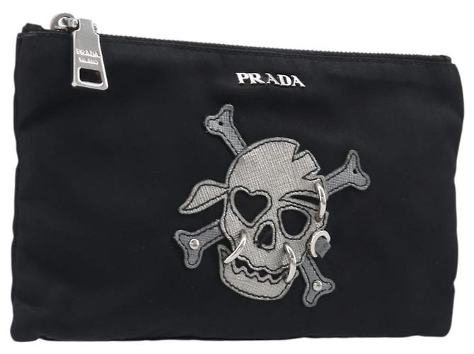 Pochette PRADA Nylon Noir Argent Auth bs37334 Argenté