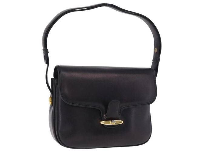 Bolsa de Ombro GUCCI em Couro Preta e Dourada Auth 206133 Preto Dourado