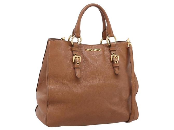 Miu Miu Handtasche Leder 2way Braun Gold Authentisch 206392A Golden