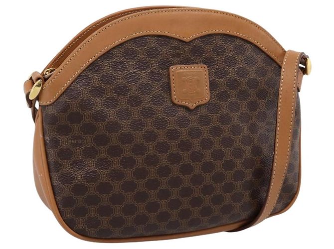 Céline Borsa a tracolla CELINE Macadam Canvas PVC Leather Brown Gold Auth ep16205A Marrone D'oro